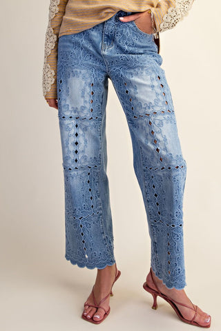 Bluebell Lace Patchwork Jeans | Embroidered Boho Denim/Sinton, TX