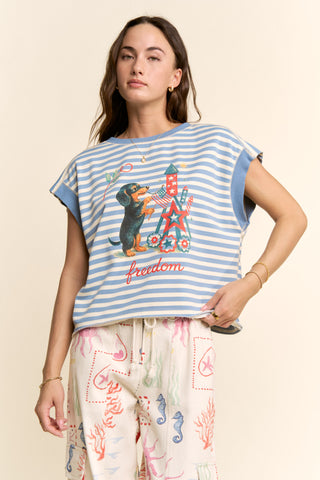 Stars, Stripes & Pup Top | Patriotic Puppy Graphic Tee/Sinton,TX