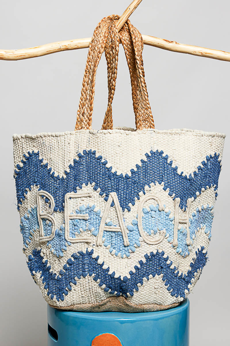 Saltwater Stroll Beach Tote | Blue Woven Coastal Tote Bag/Sinton, TX
