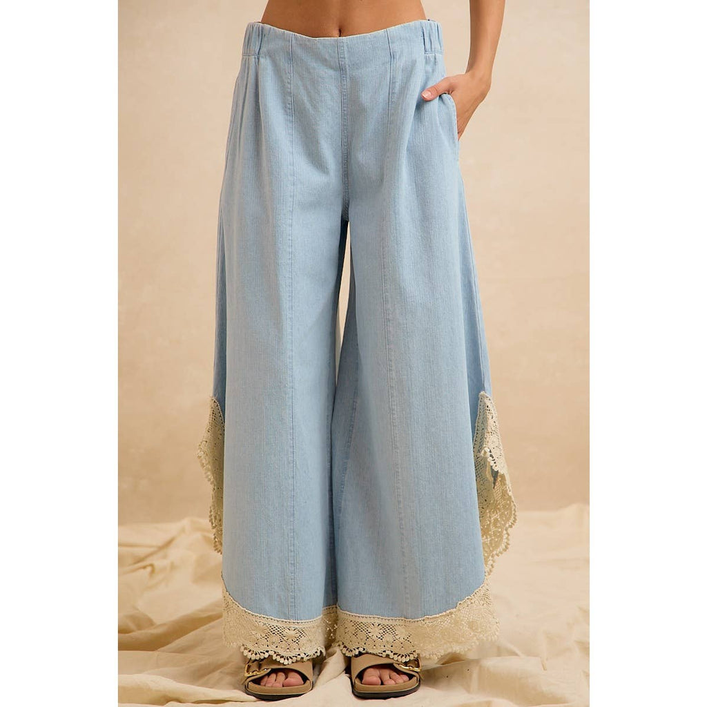 Women's Chambray Wide Leg Lace Pants/Sinton, TX