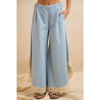 Women's Chambray Wide Leg Lace Pants/Sinton, TX