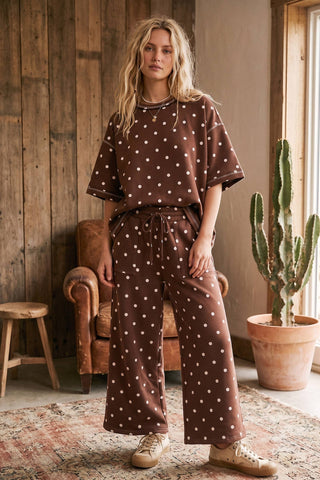 Sweet On You Chocolate Polka Dot Wide-Leg Two-Piece Set