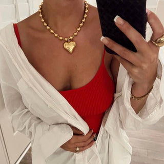 Golden Girl Gold Tone Beaded Heart Pendant Necklace