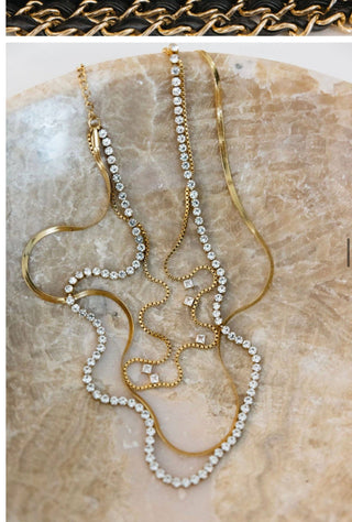 Gilded Grace Gold Tone Layered Crystal Necklace