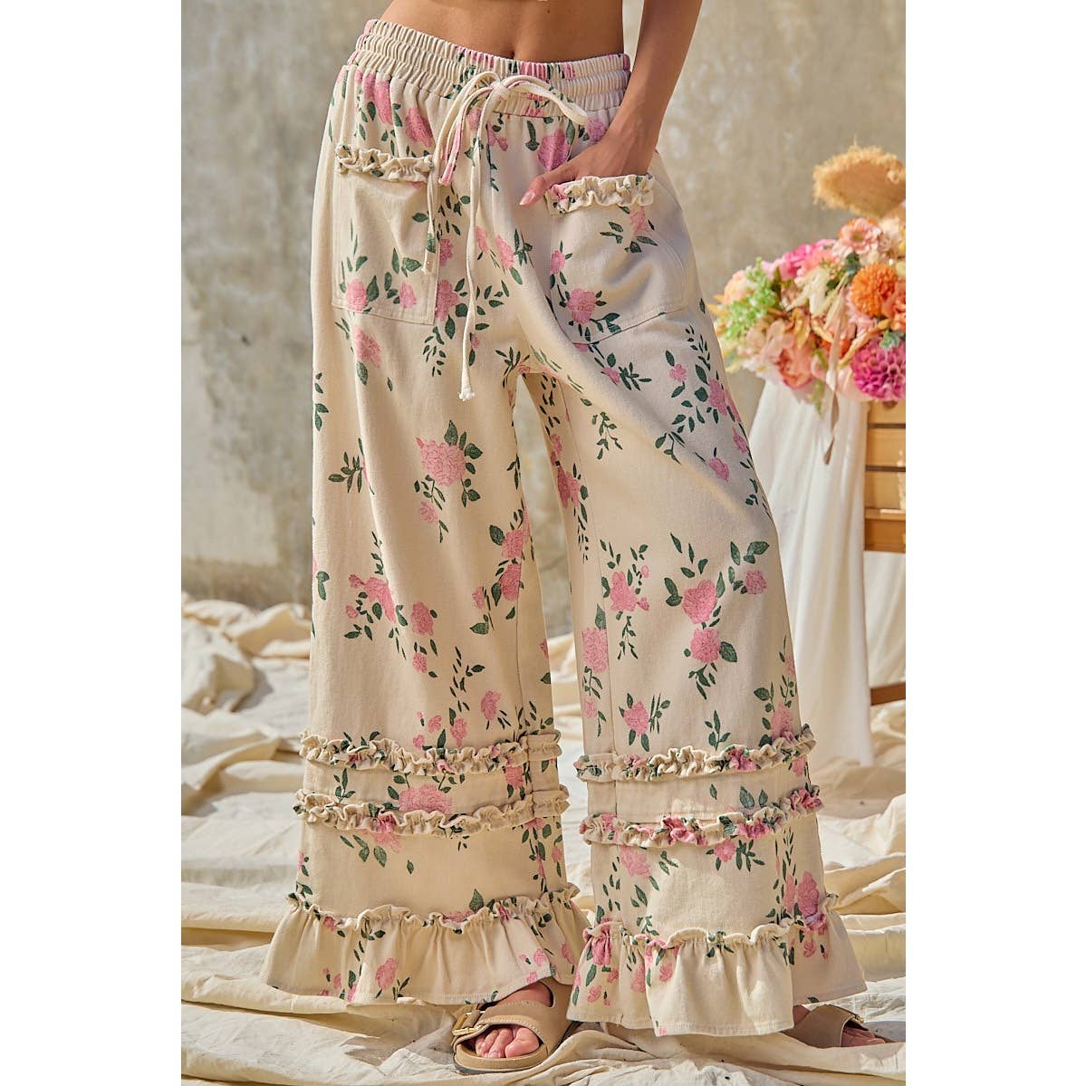 Women's Floral Wide Leg Boutique Pants/Sinton, TX