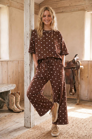 Sweet On You Chocolate Polka Dot Wide-Leg Two-Piece Set