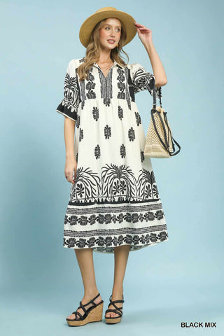 Palm & Porcelain Midi Dress