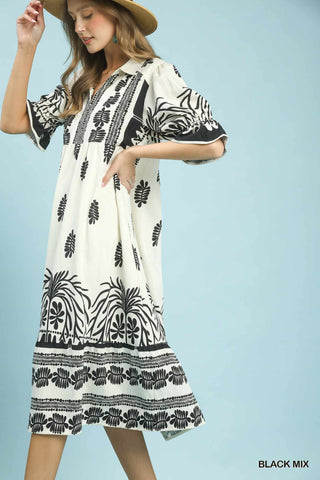 Palm & Porcelain Midi Dress