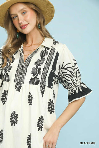 Palm & Porcelain Midi Dress