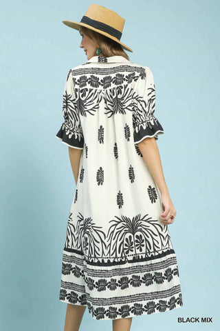 Palm & Porcelain Midi Dress