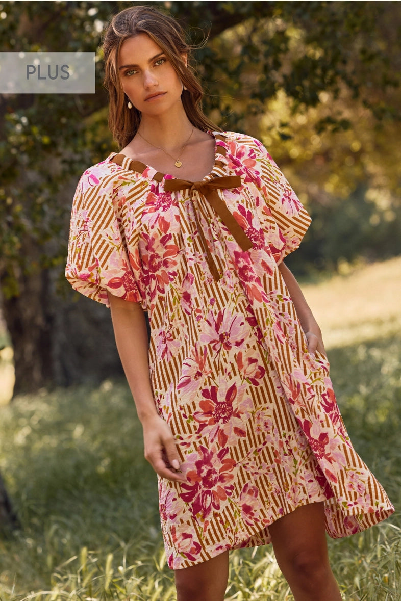 Plus Floral Printed Mini Dress