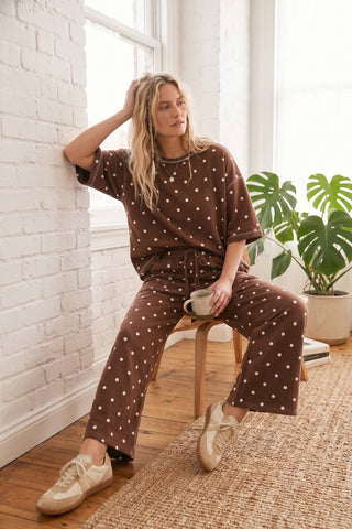 Sweet On You Chocolate Polka Dot Wide-Leg Two-Piece Set