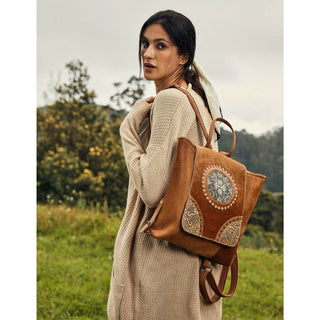 Prairie Rose Tan & Brown Western Backpack Purse with Floral Details