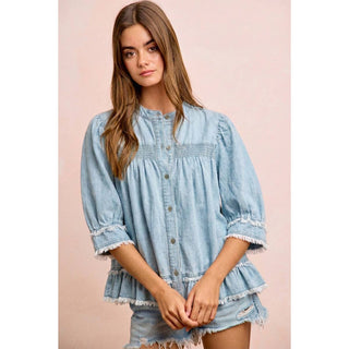 Chambray Cottage Ruffle Top