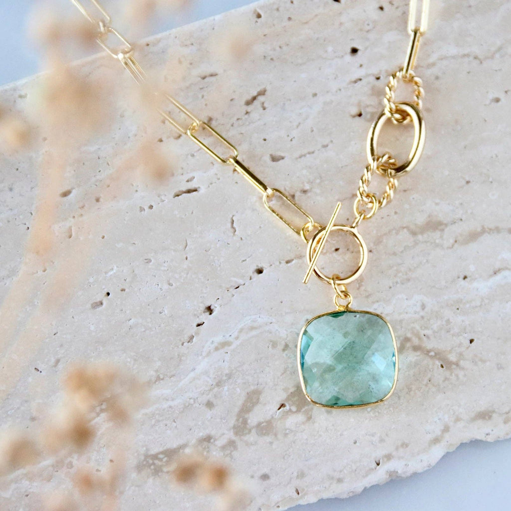 Sea Glass Serenade Necklace | Aqua Gemstone Gold Chain Necklace/ Sinton, TX