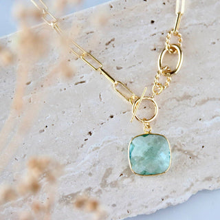 Sea Glass Serenade Necklace | Aqua Gemstone Gold Chain Necklace/ Sinton, TX