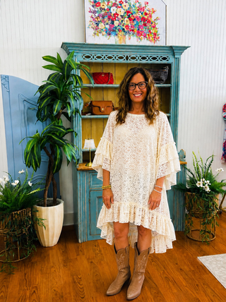 Ivory Afterglow Lace Dress | Women's Boho High-Low Dress/Sinton, TX
