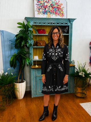 Midnight Prairie Embroidered Shirt Dress