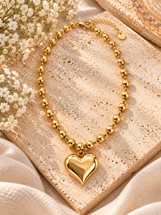 Golden Girl Gold Tone Beaded Heart Pendant Necklace | Scarlett's Boutique/Sinton, TX