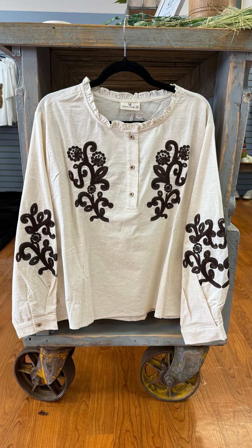 Midnight Magnolia Top | Embroidered Ivory Boutique Blouse/Sinton, TX
