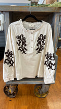 Midnight Magnolia Top | Embroidered Ivory Boutique Blouse/Sinton, TX