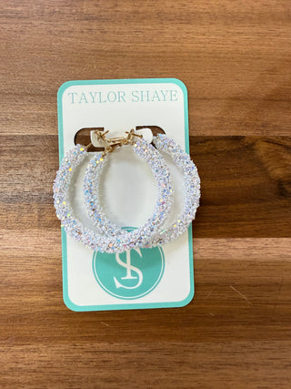 Sports Center White Glitter Hoops Earrings