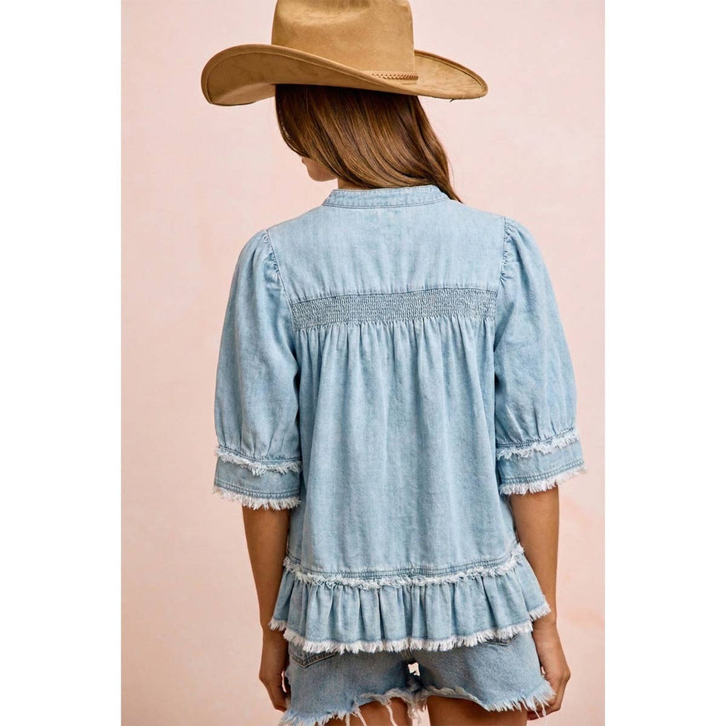 Chambray Cottage Ruffle Top