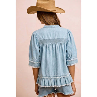 Chambray Cottage Ruffle Top