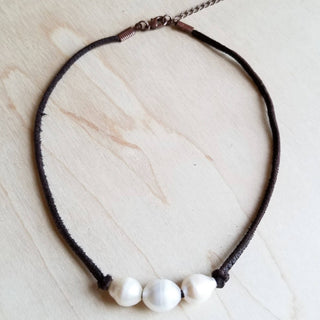 Prairie Pearl Whisper Necklace | Western Leather Pearl Necklace/Sinton, TX