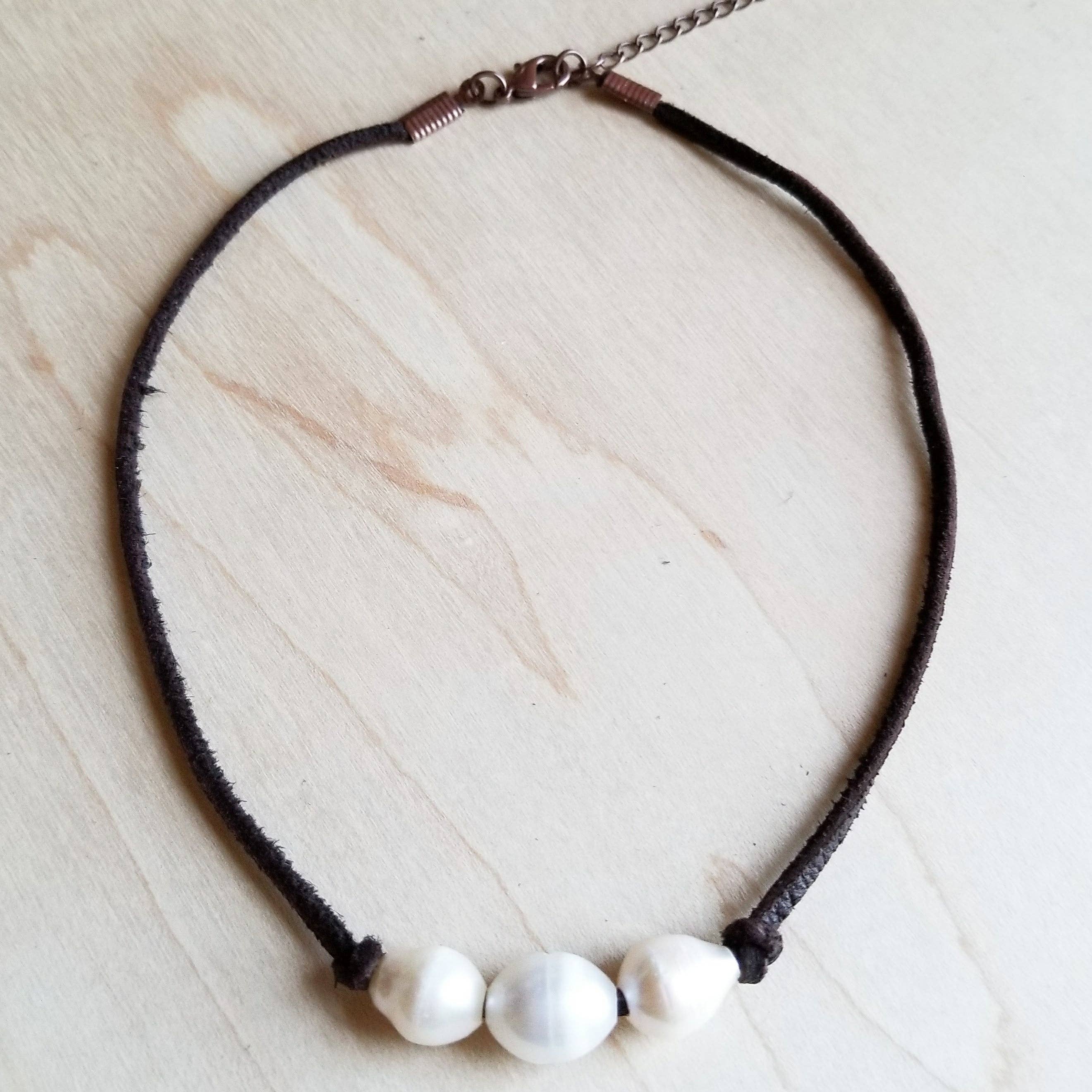 Prairie Pearl Whisper Necklace | Western Leather Pearl Necklace/Sinton, TX