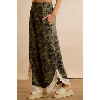 Camo & Charm Lace Trim Wide Leg Pants | Scarlett's Boutique/Sinton, TX
