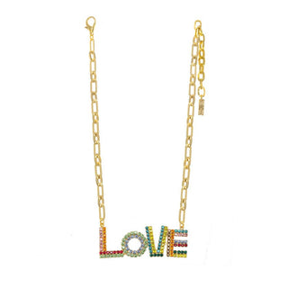 Love Struck Rainbow Rhinestone LOVE Paperclip Chain Necklace
