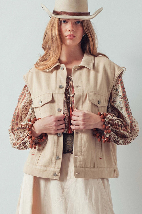 Chasing Sunsets Denim Vest | Western Embroidered Boutique Vest/Sinton, TX