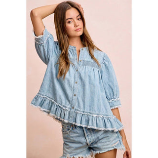 Chambray Cottage Ruffle Top