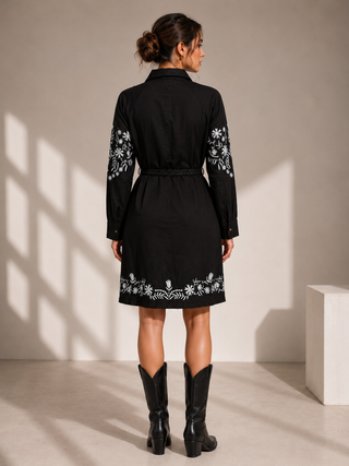 Midnight Prairie Embroidered Shirt Dress