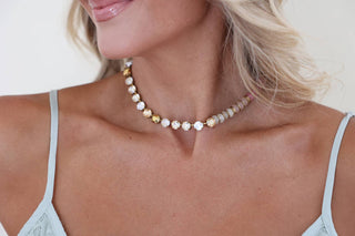 Charmed Glow Asymmetrical Beaded Crystal Gold Tone Necklace