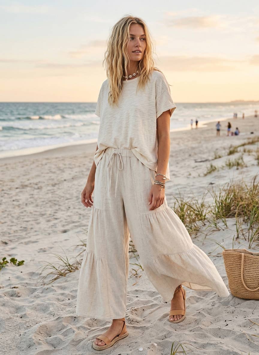 Seaside Serenity Tiered Palazzo Pants | Women's Resort Bottoms/Sinton, TX