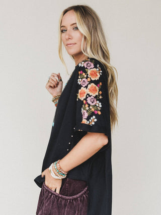 Midnight Bloom Embroidered Top
