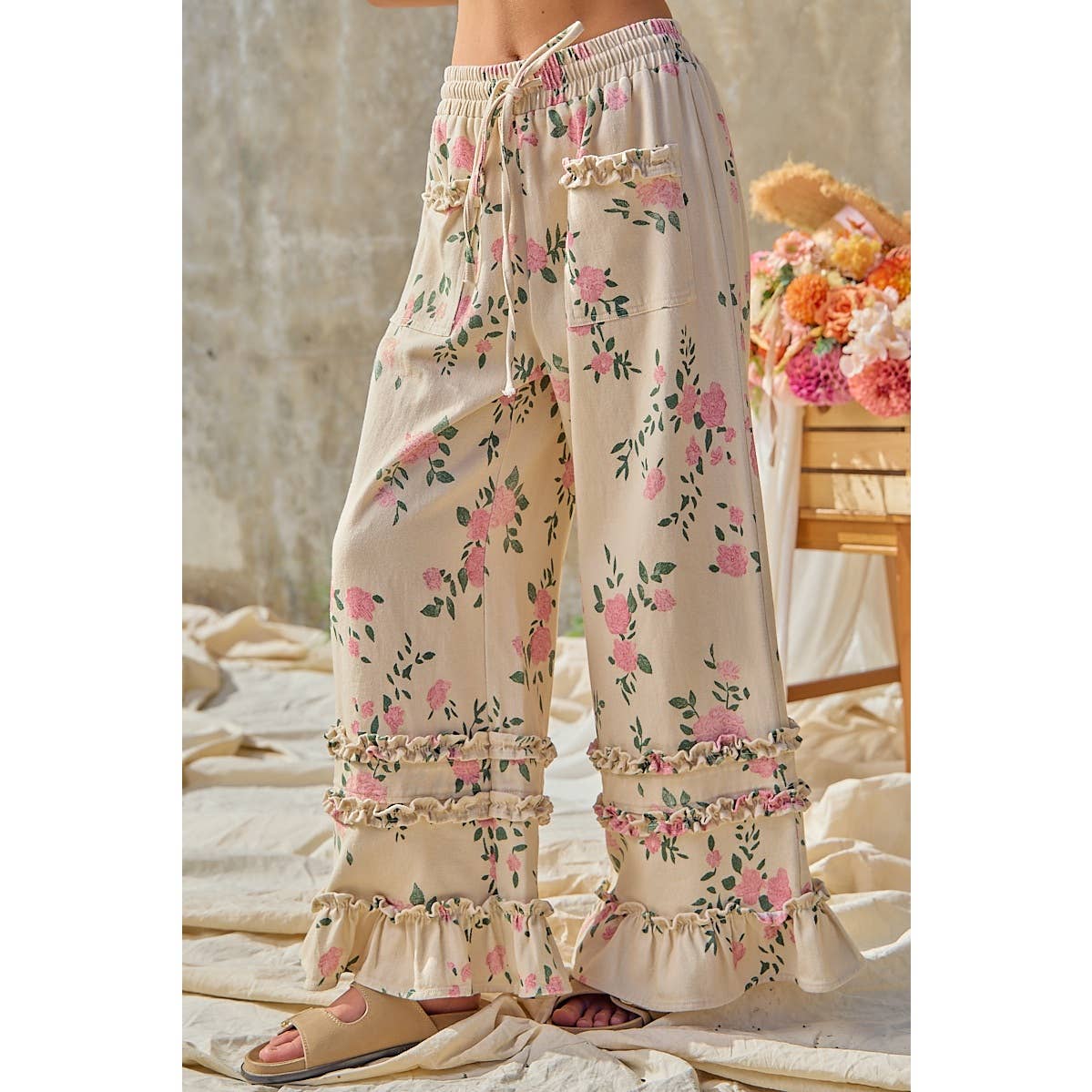 Blush & Bloom Ruffle Palazzo Pants