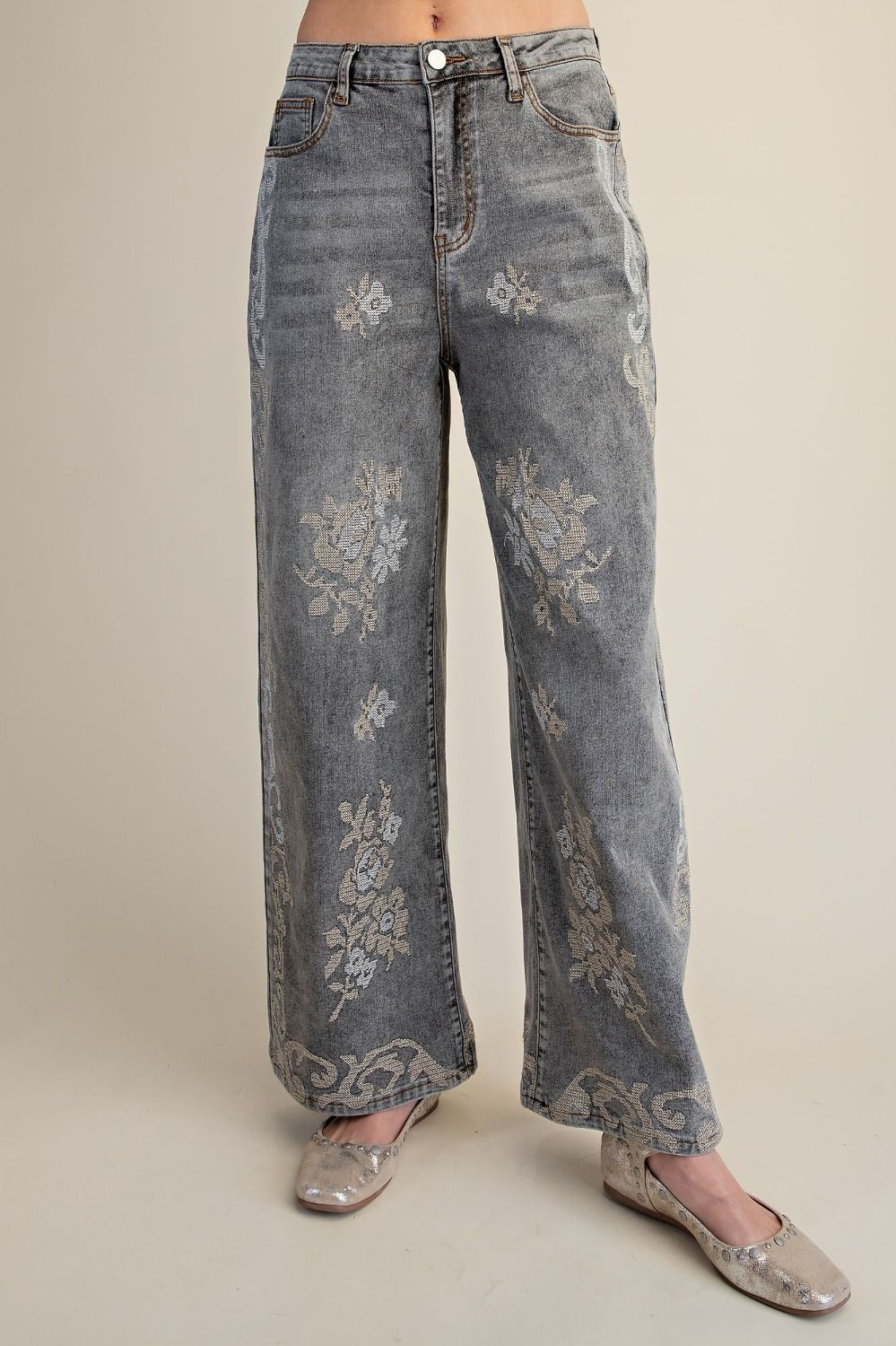 Silver Sage Bloom Jeans | Embroidered Wide Leg Boutique Denim/Sinton, TX