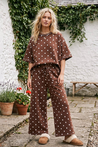 Sweet On You Chocolate Polka Dot Wide-Leg Two-Piece Set