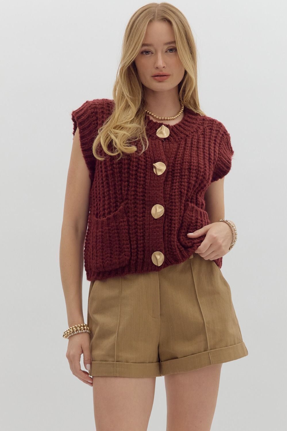 Solid sweater knit sleeveless vest top