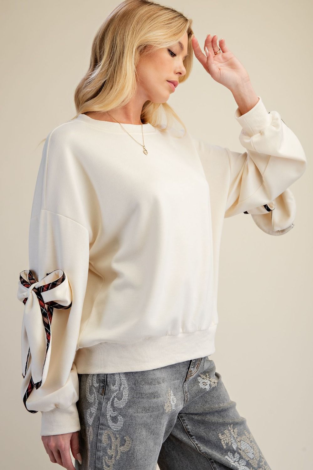 Champagne & Plaid Bow Top