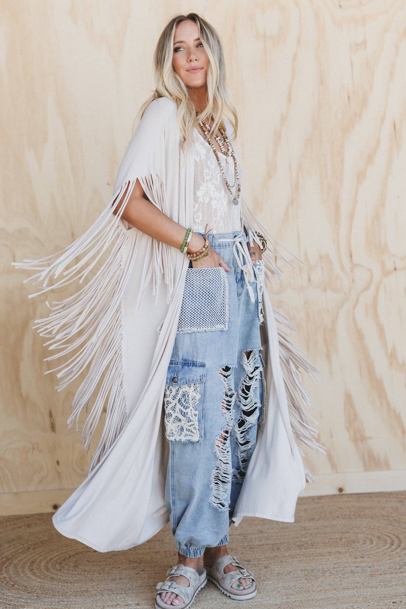 Moonlit Prairie Fringe Duster | Boho Western Maxi Layer/Sinton, TX