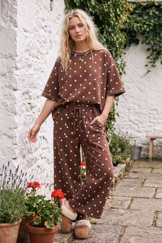 Sweet On You Chocolate Polka Dot Wide-Leg Two-Piece Set