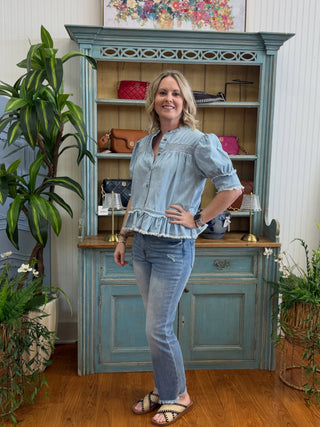 Chambray Cottage Ruffle Top