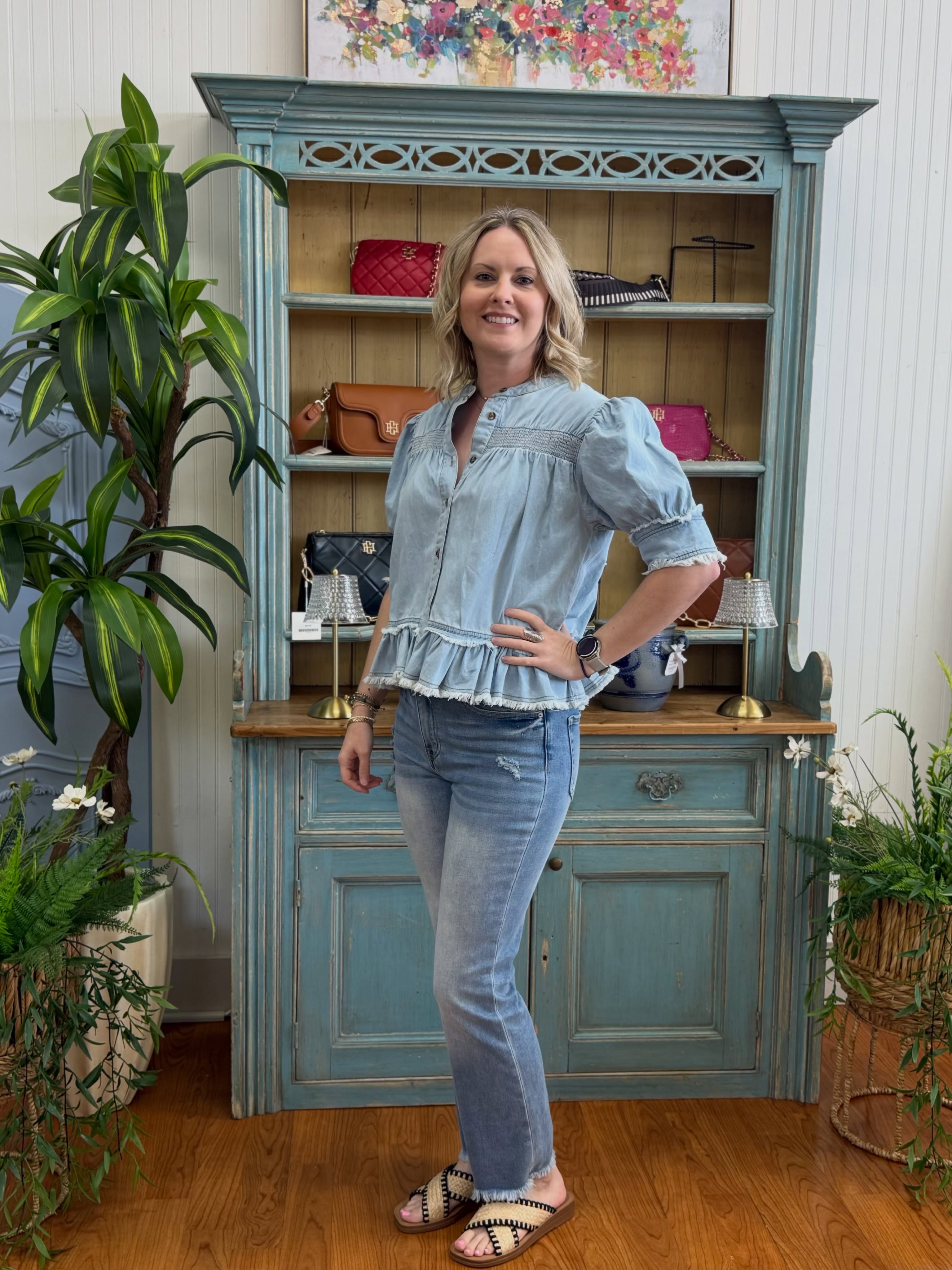 Chambray Cottage Ruffle Top