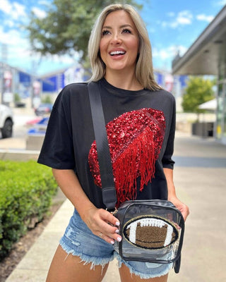Black Football Chenille-Patch Stadium-Approved Clear Purse