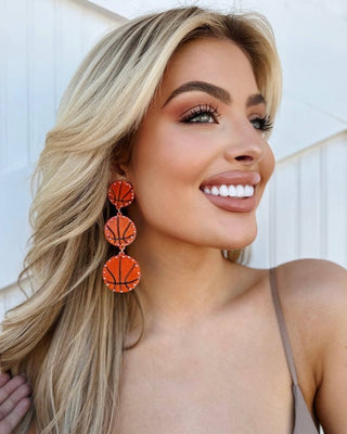 Large Glittery Acrylic Basketball Triple Hanging Earrings