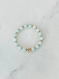 8mm Gemstone Beaded Bracelet with 18k Gold Disc: Moonstone